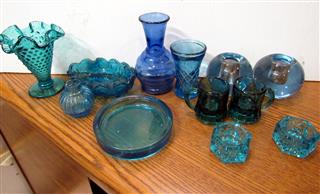 VTG BLUE GLASS ART GLASS COLLECTION - LOT OF 12 PCS